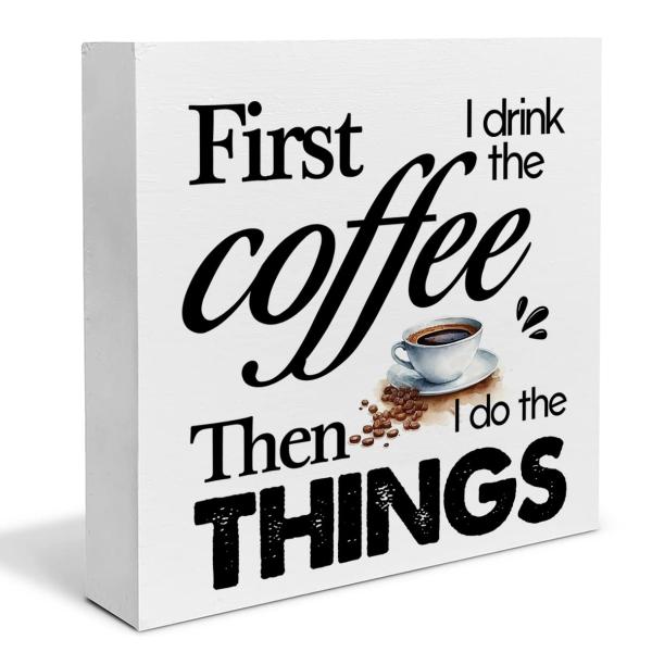 【並行輸入品】コーヒーウッドボックスサイン アートデスク装飾 First I Drink the C...
