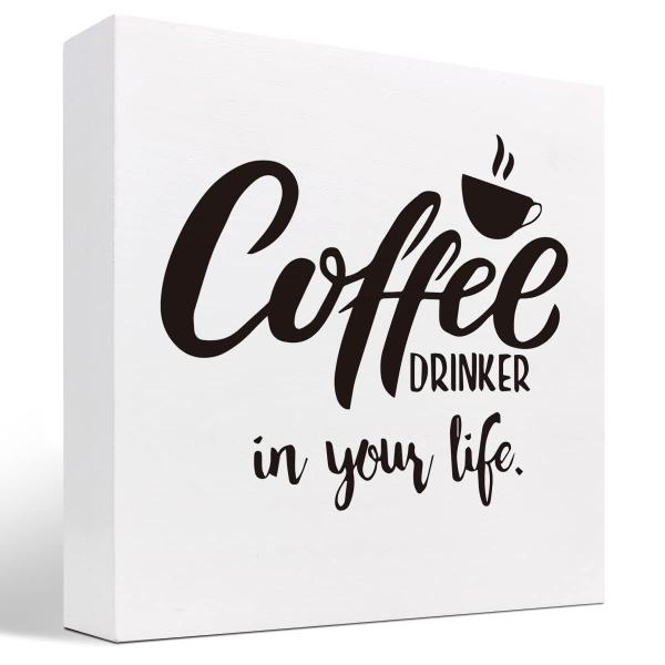 Coffee in Your Life 木製ボックス サインデスク装飾 面白いコーヒーウッドブロック...
