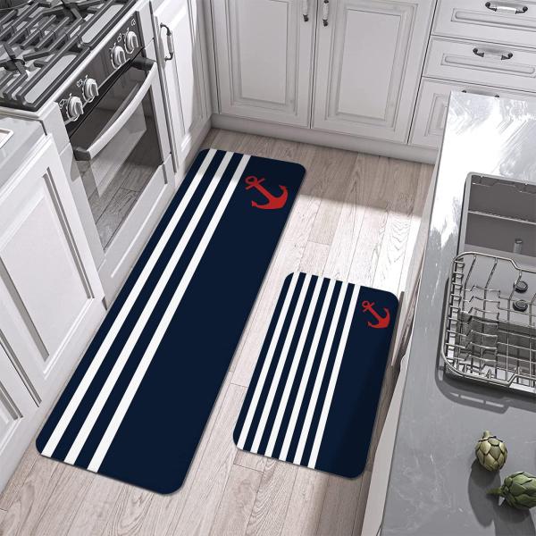 Marine Nautical Theme Red Anchor Kitchen Rug and M...