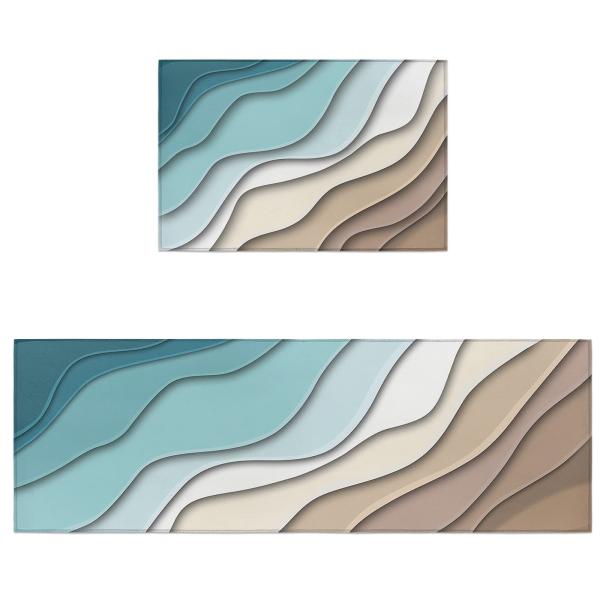 Kitchen Rugs Set 2 Piece, Ombre Stripes Turquoise ...