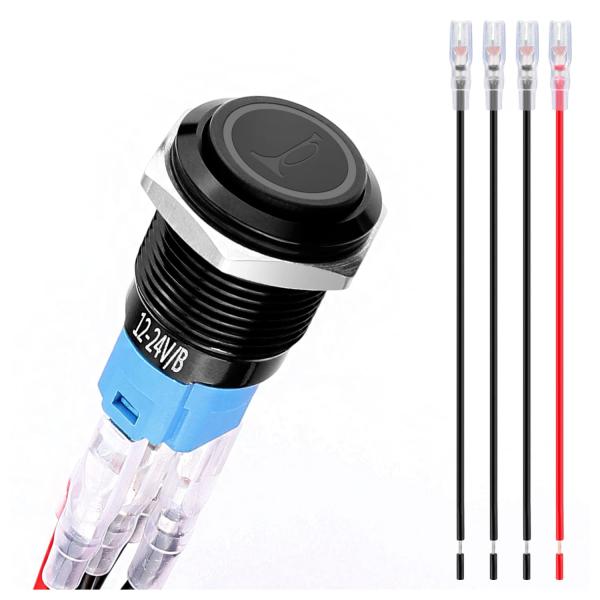【並行輸入品】16MM 12Volt Momentary Switch with Blue LED ...
