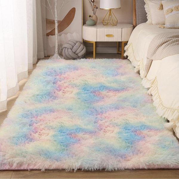 LYGLIGH Pink Rug Girls Room Decor: Fluffy Rug Colo...