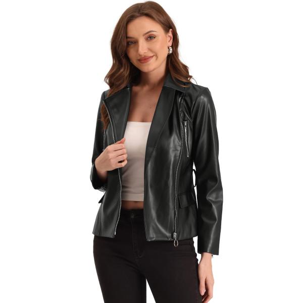 【並行輸入品】Allegra K Women's Faux Leather Jacket Sprin...