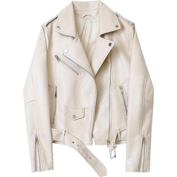 【並行輸入品】Women’s Beige Biker Genuine Sheepskin Asymm...