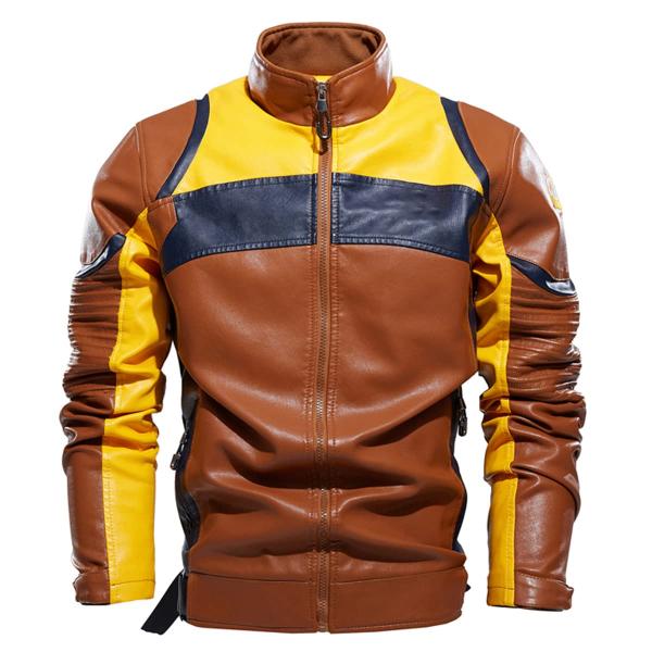 【並行輸入品】Men’s Brown Biker PU Caf〓 Racer Stand Colla...