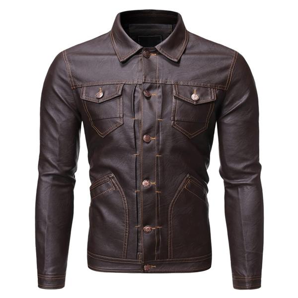 【並行輸入品】Men’s Brown Caf〓 Racer Genuine Sheepskin St...