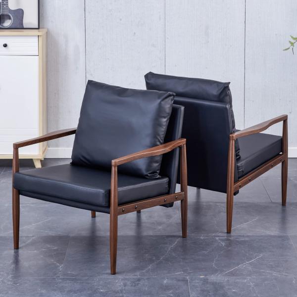 Sofa Chair Set of 2.Black PU Leather Accent Arm Ch...