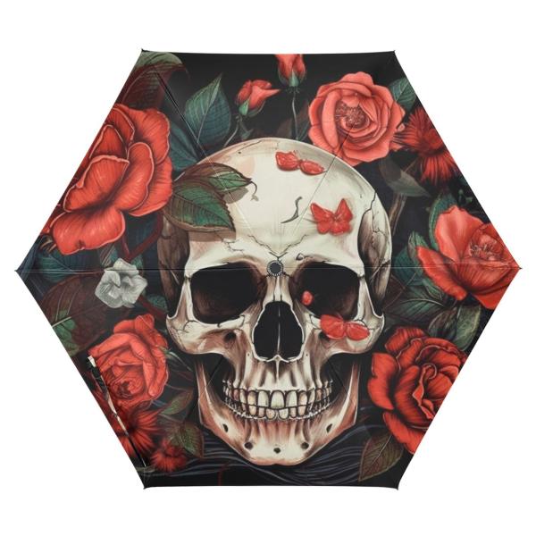 【並行輸入品】ZENWAWA Red Rose and Skull Travel Umbrella ...