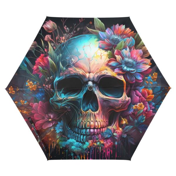 【並行輸入品】ZENWAWA Vivid Flower Skull Travel Umbrella ...