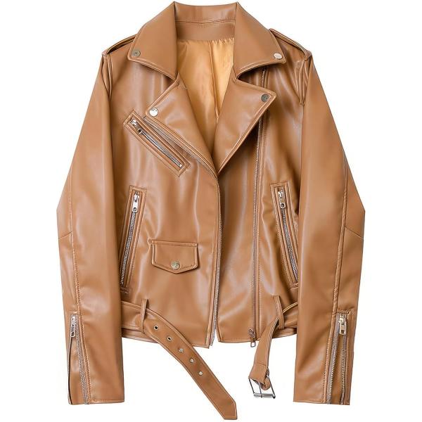 【並行輸入品】Women’s Camel Brown Biker Genuine Sheepskin...