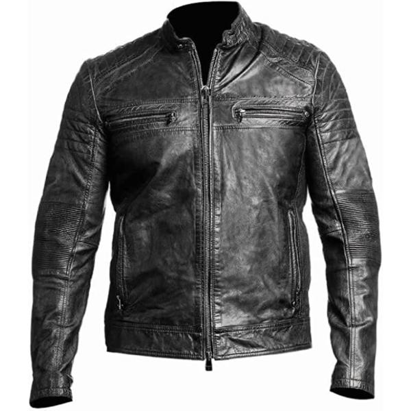 【並行輸入品】Men's Cafe Racer Leather Jacket Lambskin Le...