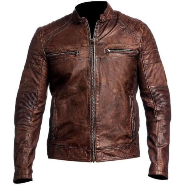 【並行輸入品】Men's Cafe Racer Leather Jacket Lambskin Le...