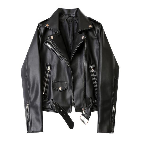 【並行輸入品】Women’s Black Biker Genuine Sheepskin Asymm...