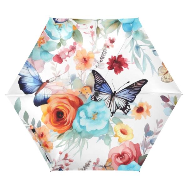 【並行輸入品】ZENWAWA Butterflies and Flowers Travel Umbr...