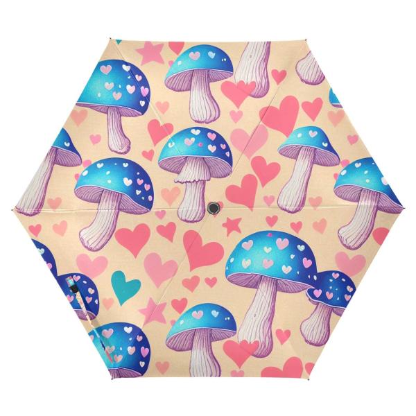 【並行輸入品】ZENWAWA Heart and Blue Mushroom Travel Umbr...