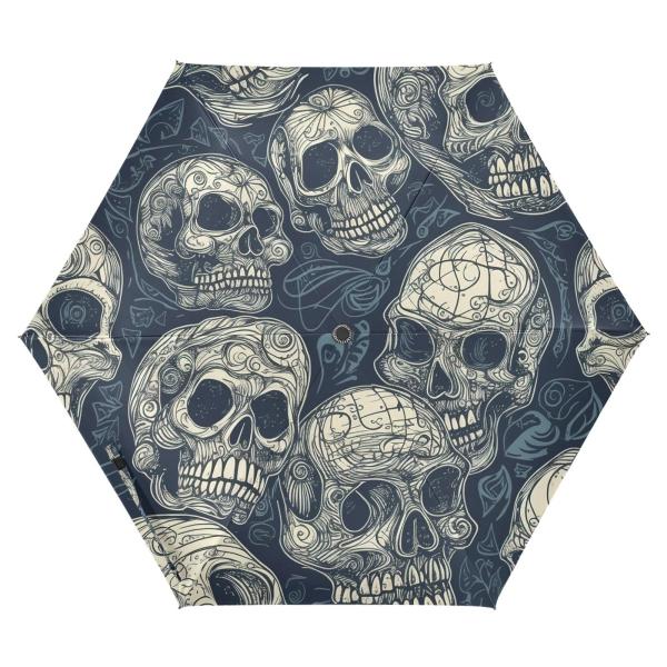 【並行輸入品】ZENWAWA Pattern Skulls Travel Umbrella Auto...