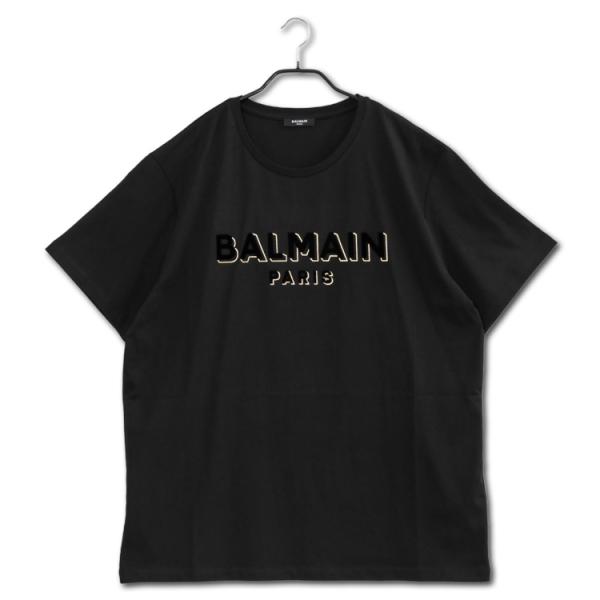 バルマン BALMAIN Tシャツ テクスチャー Balmainロゴ コットン リラックスフィット ...