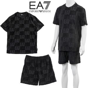 エンポリオ アルマーニ EA7 セットアップ 総柄 パイルTシャツ パイル ハーフパンツ 7M000508/7M000506-UC001 ブラック メンズ