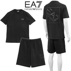 エンポリオ アルマーニ EA7 セットアップ 同色ロゴ Tシャツ スウェットハーフパンツ Logo Series 7M001487/7M001491-AF17789-UC001 ブラック メンズ