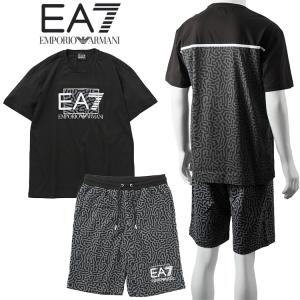 EA7 アルマーニ セットアップ Tシャツ × スウェット ハーフパンツ Visibility 3RPT01/3RPS53-1200 2224 BLACK GECKO｜importbrand-jp