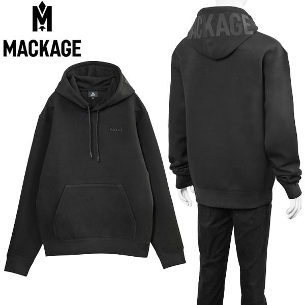 マッカージュ MACKAGE 同色ロゴ パーカー ダブルフェイスジャージー KOLTON-BLACK