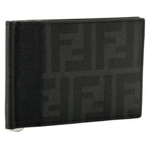 フェンディ/FENDI 財布 メンズ PVCコーティングレザー マネークリップ付き二つ折り財布 グレー ブラック 7M0190-X4U-F0GXN｜importbrandgrace