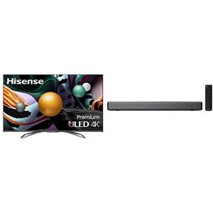 Hisense ULED Premium 55U8G QLED Series 55-inch Android 4K Smart TV & HS214 2.1ch Sound Bar with Built-in Subwoofer, 108W, All-in-one Compact