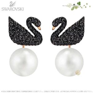 スワロフスキー アイコニック スワン ピアス ジャッケット ブラック ローズゴールド 白鳥 5193949 Swarovski｜importfan