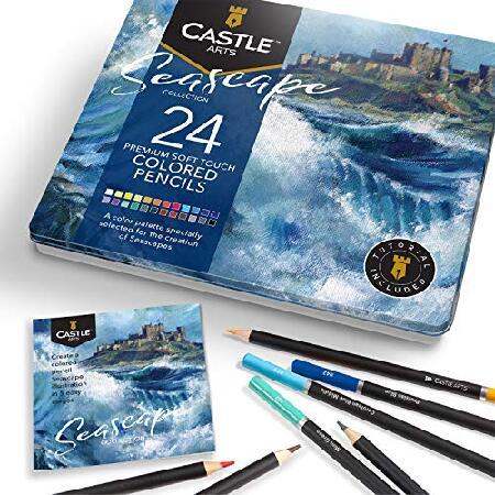 Castle Arts テーマ24色鉛筆セット ブリキボックス入り 海の景色に最適 滑らかな色の芯