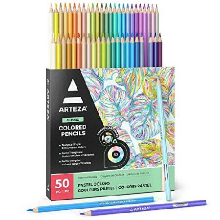 Arteza パステル 色鉛筆 大人の塗り絵 50本セット 三角グリップ 削り済み鉛筆セット アーテ...