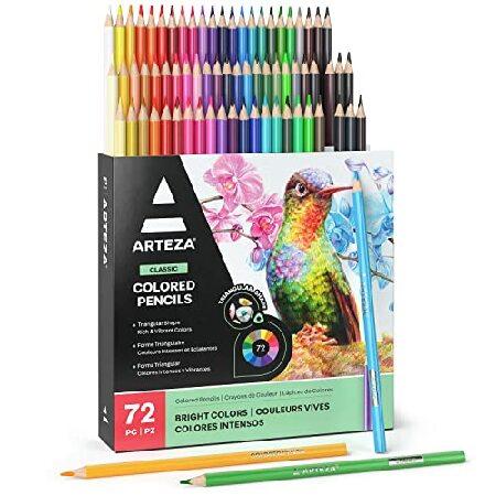 Arteza 色鉛筆 大人のぬりえ ケース付き 72種類の描画用鉛筆 鮮やかな色 塗り絵本と日記用鉛...