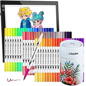 Ohuhu Art Markers Dual Tips Coloring Brush Fineliner Color Pens+A4 Light Bo【並行輸入品】