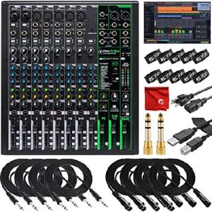 Mackie ProFX12v3 12-Channel Unpowered Mixer USB Bundle with Waveform OEM DAW, 4x Mophead 10-Foot TRS Cable, 4x 10-Foot XLR Cable, 2x 1/4