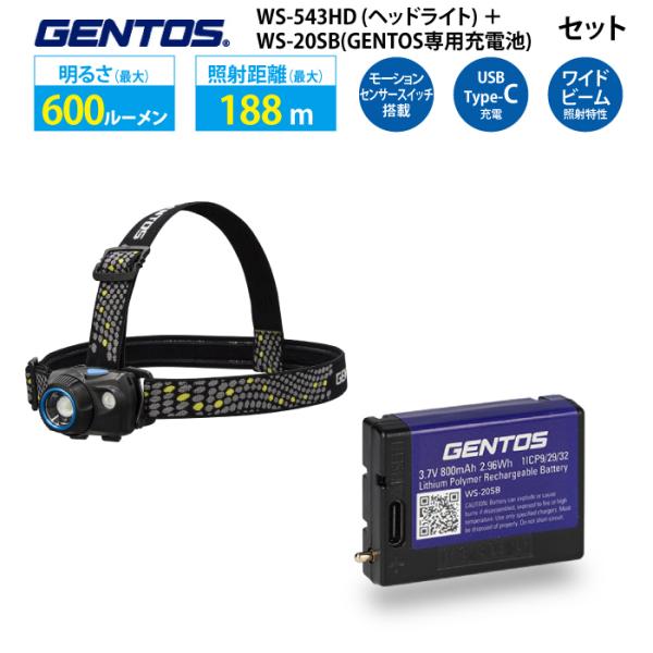 ＼限定クーポン発行中／ ＼ヘッドライト+専用充電池セット／ コンパクトライト 充電式 GENTOS ...
