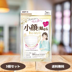 白元アース ビースタイル 小顔に魅せる 女性用 マスク プレミアム ホワイト ふつう サイズ プリーツタイプ 5枚入 3個セット 小顔に見せる 不織布 プリーツ