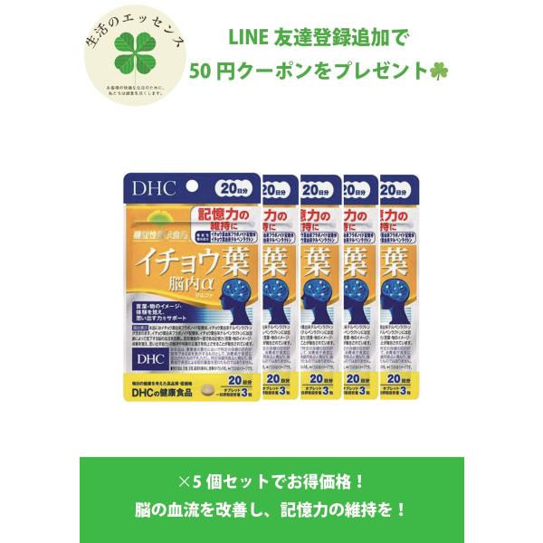 イチョウ葉 DHC サプリ 脳内α　２０日分（６０粒入） 5個セット　記憶力の維持に 機能性表示食品