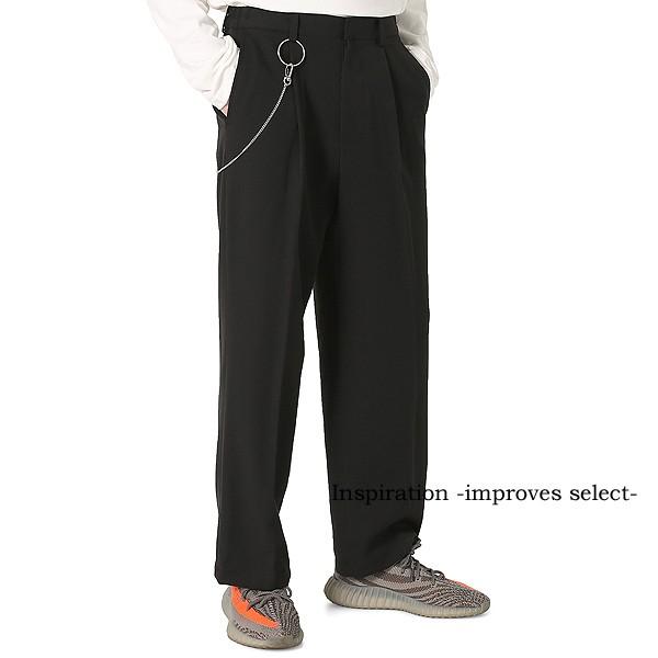 ウォレットチェーンパンツ スラックス ボトムス 黒 メンズファッション メンズ 韓国ファッション