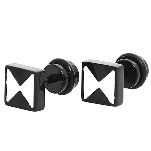 ピアス メンズ ジオメトリック 柄 キューブ 四角 両耳 ブラック ホワイト 黒 白 サージカルステ...