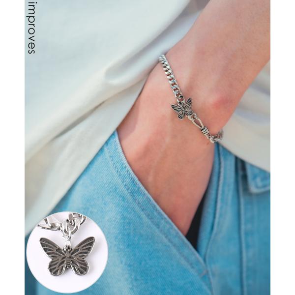 ブレスレット メンズ チェーン 小物 アクセサリー バタフライ チャーム トップ ユニセックス セレ...