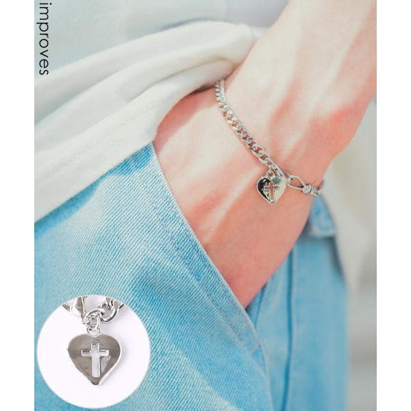 ブレスレット メンズ チェーン 小物 アクセサリー ハート クロス チャーム トップ ユニセックス ...