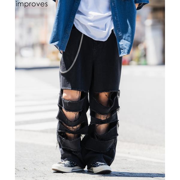 デニムパンツ メンズ クラッシュ ダメージ加工 ワイドパンツ ストレート ジーンズ ストリート アメ...