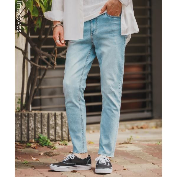 デニムパンツ メンズ シンプル スリム イージー Tシャツ ストレッチ  スキニーパンツ アメカジ ...