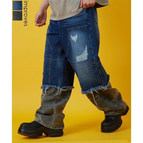 デニムパンツ メンズ レディース カモフラ ダブルニー Tシャツ アメカジ カジュアル スケーター ...