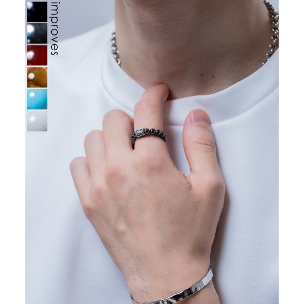 フリーサイズビーズリング メンズ レディース 天然石風 指輪 ビーズ リング アクセサリー ストリー...