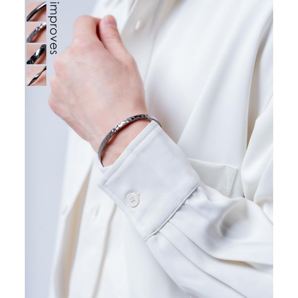 ブレスレット メンズ バングル ガンメタ ハーフバングル アクセサリー 槌目 ツイスト 腕輪 シンプ...