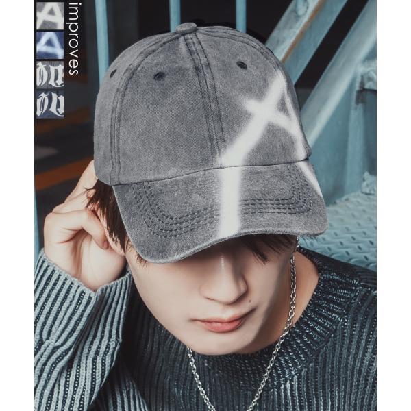 キャップ メンズ 帽子 ベースボールキャップ スプレーアート ウォッシュド ロゴ ローキャップ スケ...