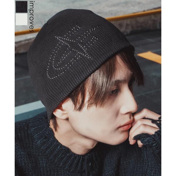 ニット帽 メンズ ニット帽子 ニットキャップ ビーニー 帽子 スタッズロゴ カジュアル ストリート ...