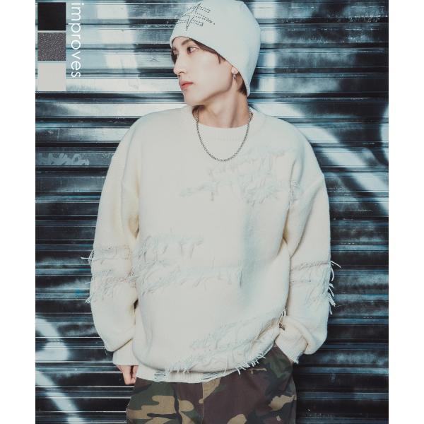 ダメージセーター グランジニット メンズ ストリート系 モード系 トップス セーター 大きめ ルーズ...