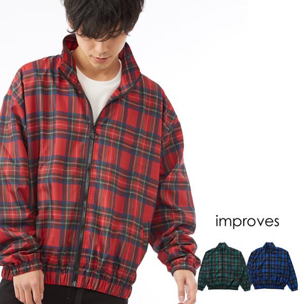 ビッグシルエット チェック ナイロンジャケット メンズ ストリート 春 アウター ブルゾン ジャンパ...