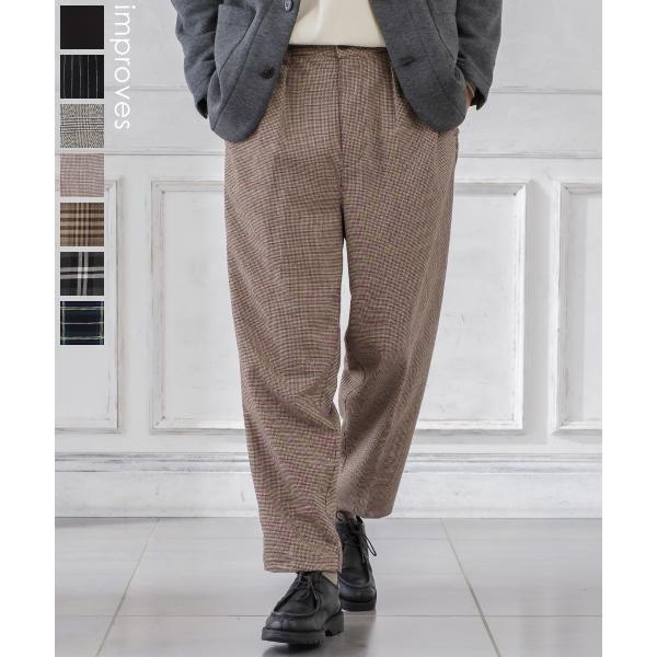 チェック ワイド パンツ メンズ チェック柄 アンクル テーパード イージーパンツ スラックス スリ...